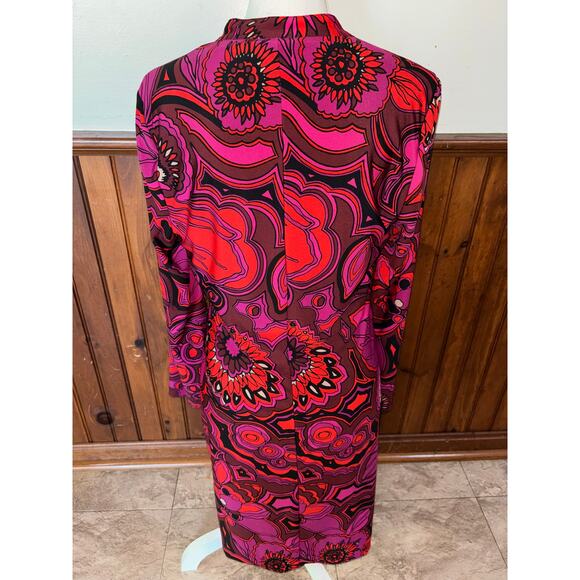 Womens Trina Turk Joni Floral Print Pink Orange Red Long Sleeve Shift Dress M - Picture 4 of 10
